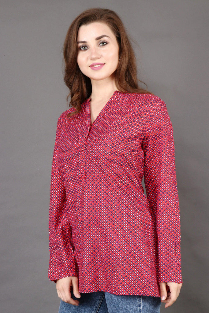 Model wearing Rayon Top with Pattern type: Graphic-2