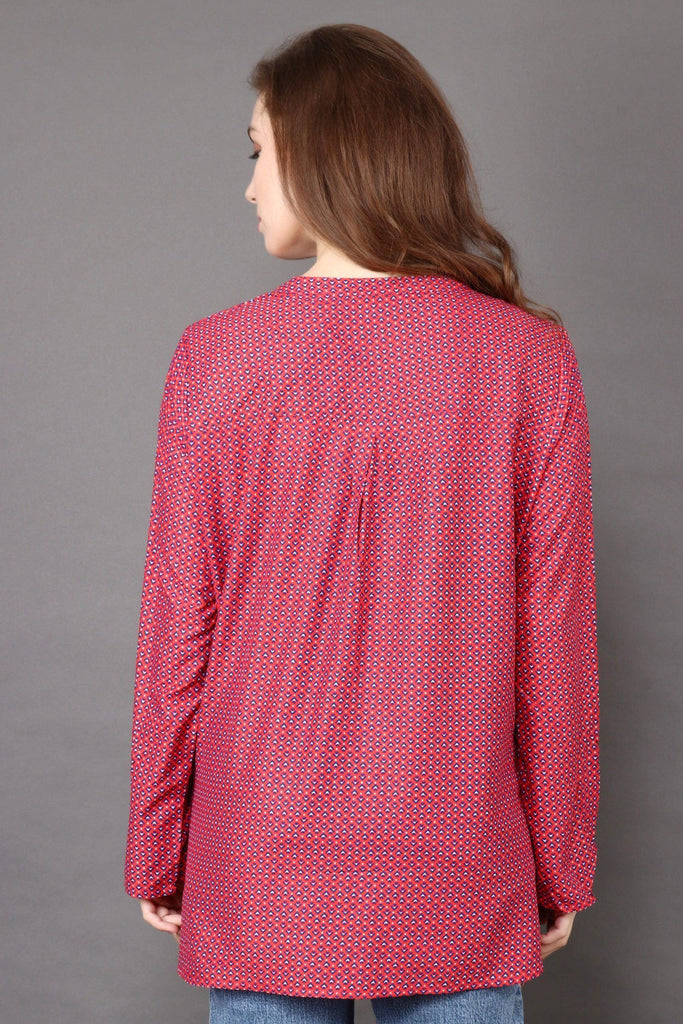 Model wearing Rayon Top with Pattern type: Graphic-6
