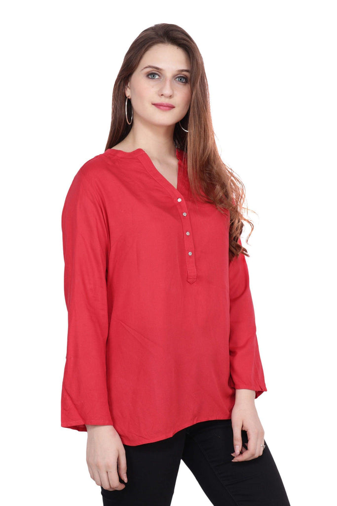 Model wearing Rayon Top with Pattern type: Solid-3
