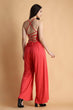 Red Solid Criss Cross Back Tie Jumpsuit with Side Slits