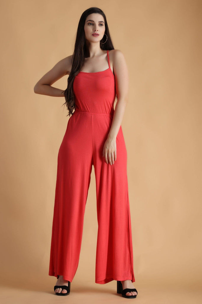 Model wearing Viscose Lycra Jumpsuit with Pattern type: Solid-6