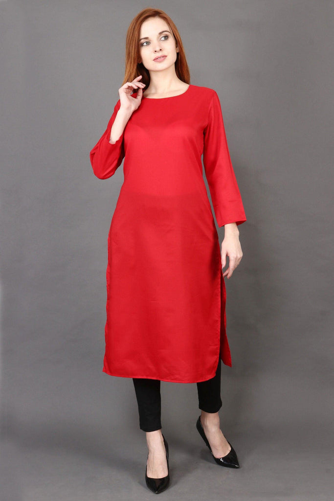 Model wearing Poly Crepe Kurti with Pattern type: Solid-3