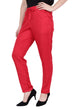 Red Solid Fitted Trousers with Drawstrings
