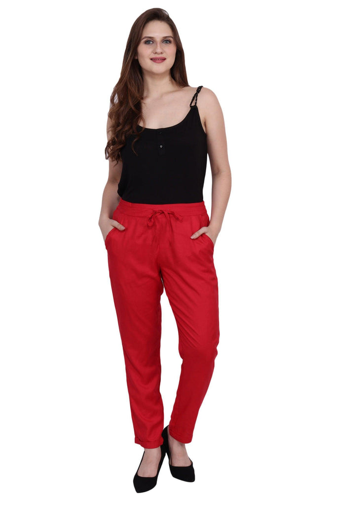 Model wearing Viscose Trousers with Pattern type: Solid-2