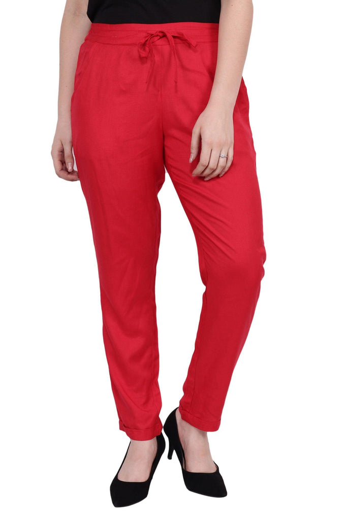 Model wearing Viscose Trousers with Pattern type: Solid-3