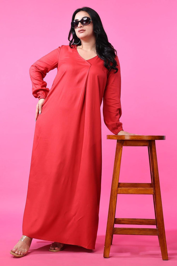 Model wearing Rayon Maxi Dress with Pattern type: Solid-7