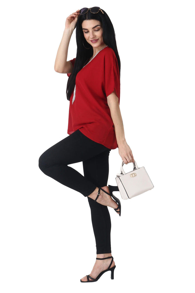Model wearing Poly Crepe Top with Pattern type: Solid-2