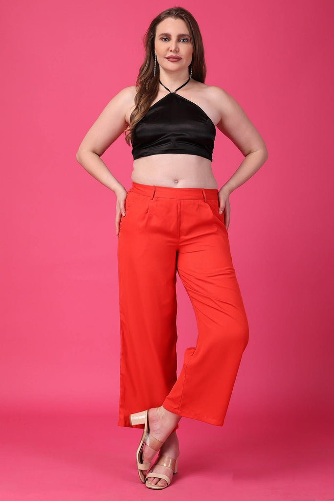 Model wearing Polyester Pant with Pattern type: Solid-2