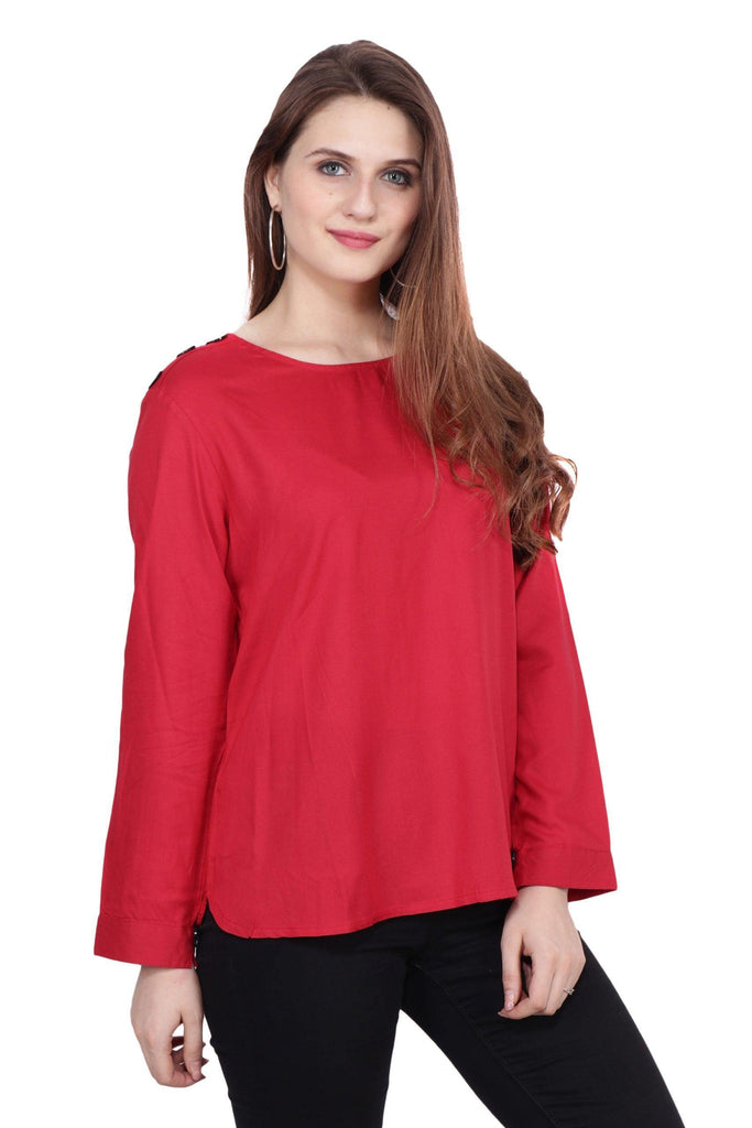 Model wearing Rayon Top with Pattern type: Solid-4