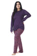 Rice Printed Contrast Night Suit Set-Purple
