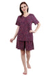 Rice Printed Night Suit Set with Shorts-Purple