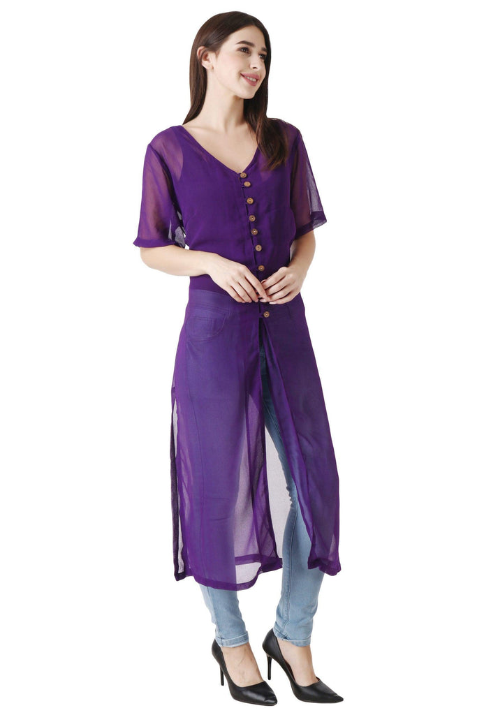 Model wearing Poly Blended Kurti with Pattern type: Solid-7