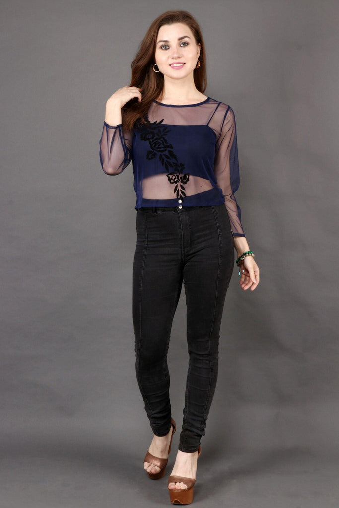 Model wearing Polyster Georgette Top with Pattern type: Solid-10