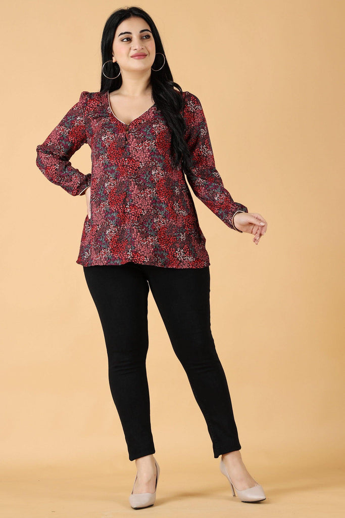Model wearing Poly Crepe Top with Pattern type: Small Floral-14