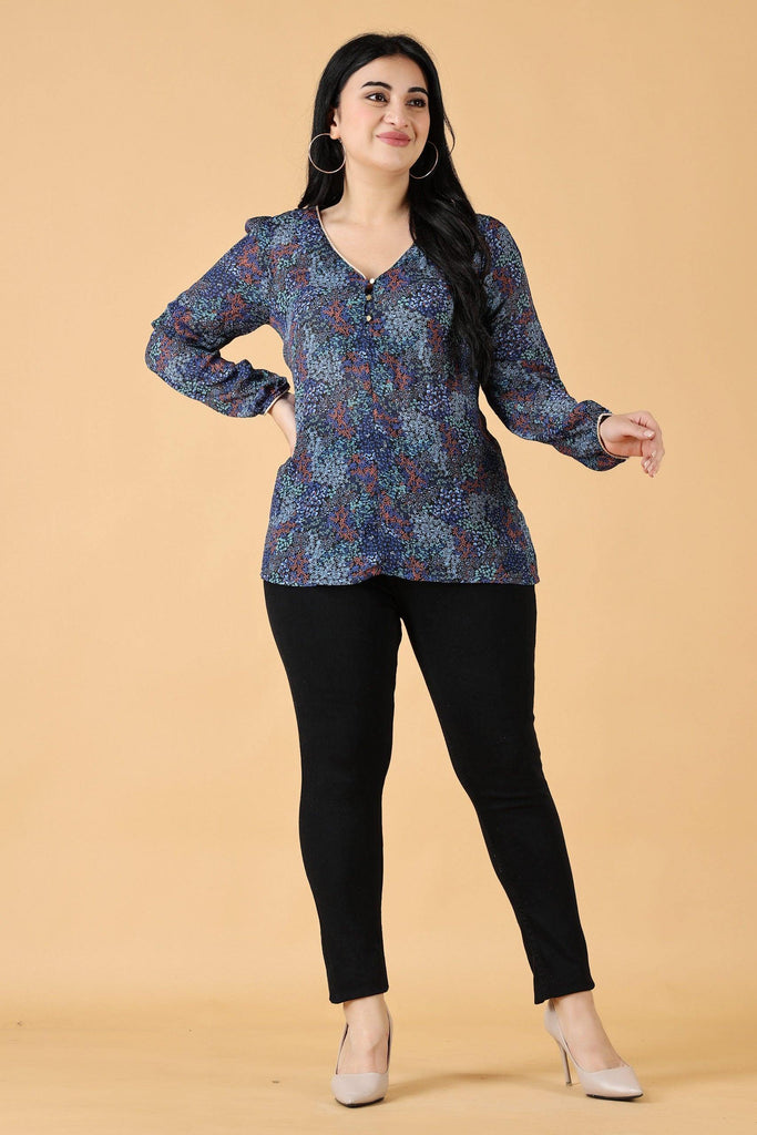 Model wearing Poly Crepe Top with Pattern type: Small Floral-19