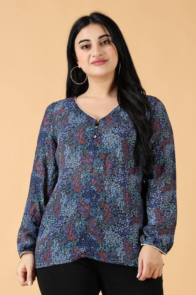 Model wearing Poly Crepe Top with Pattern type: Small Floral-20