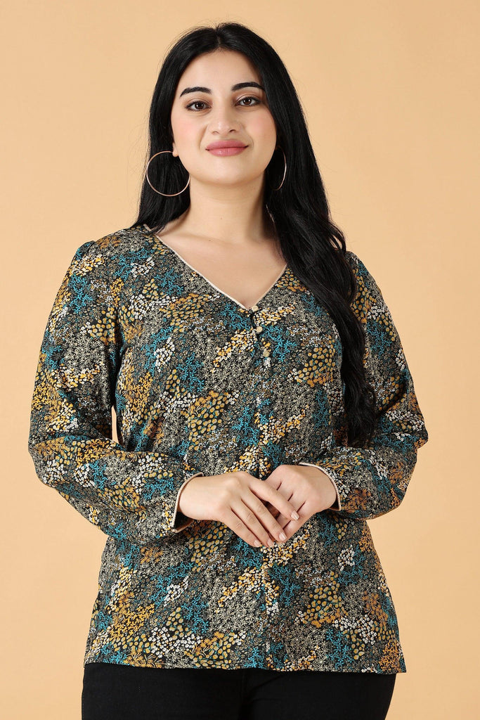 Model wearing Poly Crepe Top with Pattern type: Small Floral-6