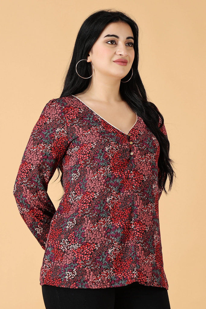 Model wearing Poly Crepe Top with Pattern type: Small Floral-8