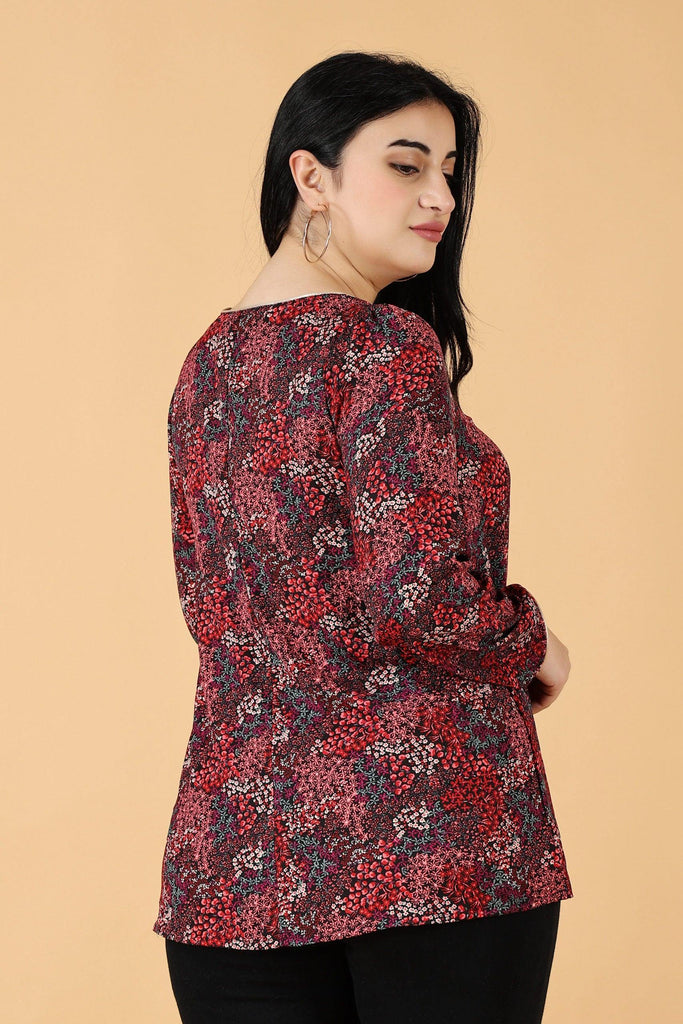 Model wearing Poly Crepe Top with Pattern type: Small Floral-9