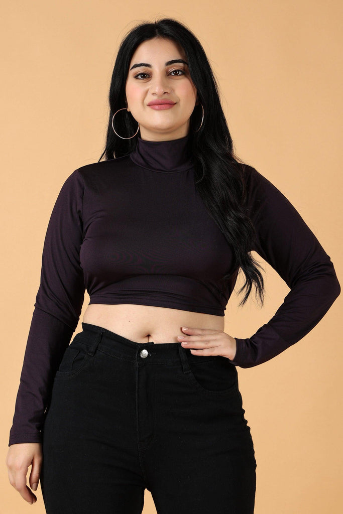 Model wearing Viscose Lycra Crop Top with Pattern type: Solid-16