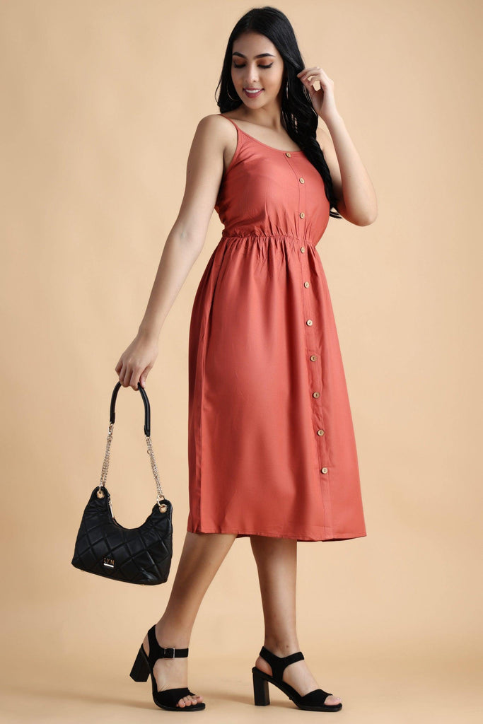 Model wearing Rayon Midi Dress with Pattern type: Solid-2