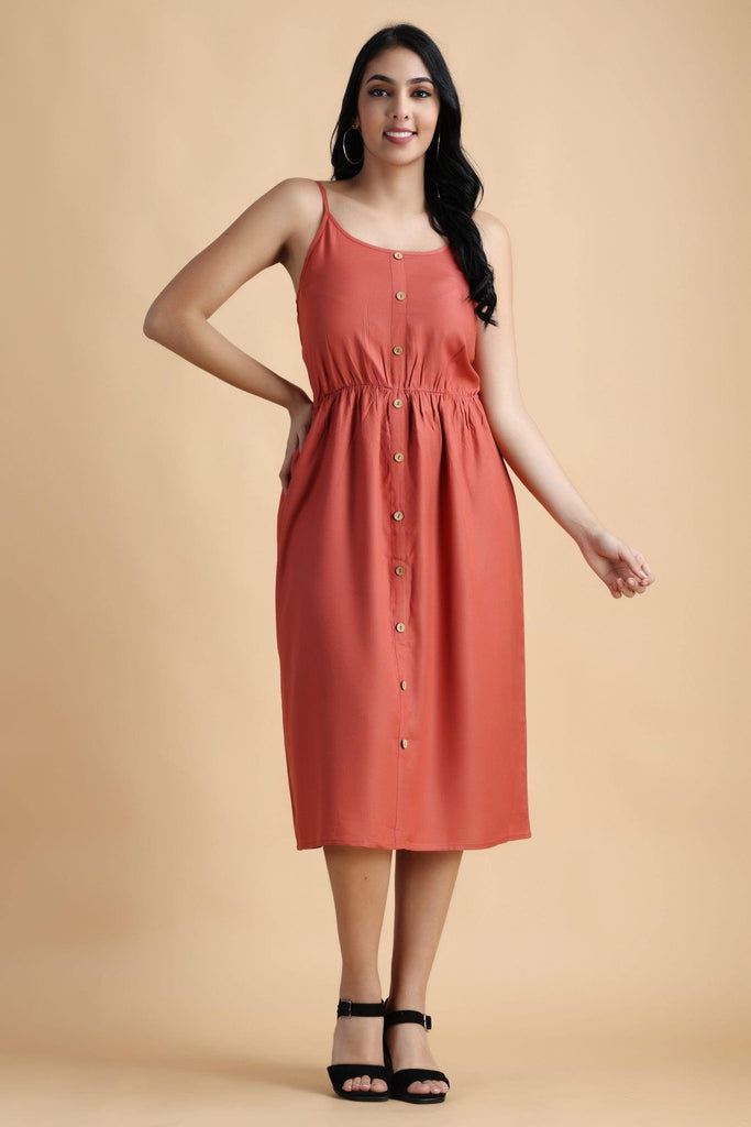 Model wearing Rayon Midi Dress with Pattern type: Solid-5
