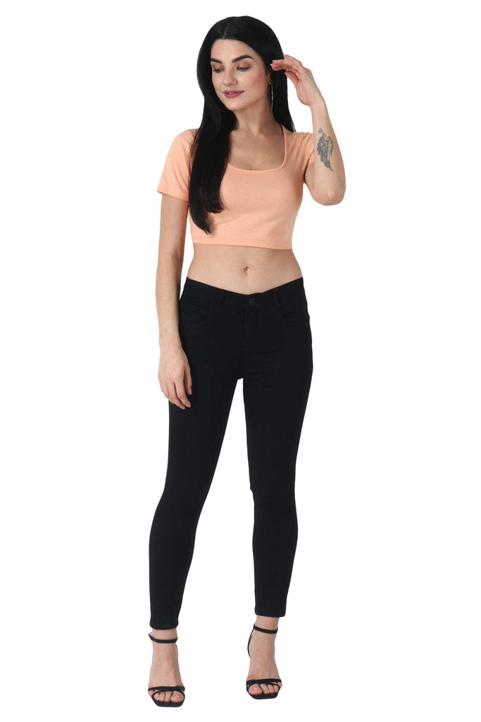 Model wearing Cotton Crop Top with Pattern type: Solid-13