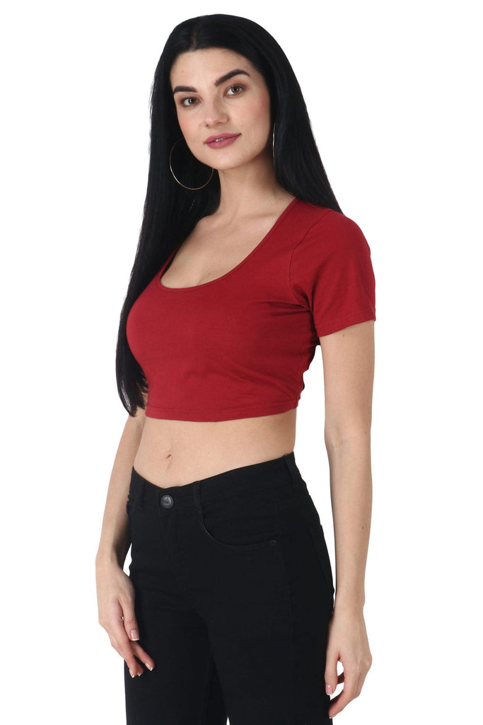 Model wearing Cotton Crop Top with Pattern type: Solid-14