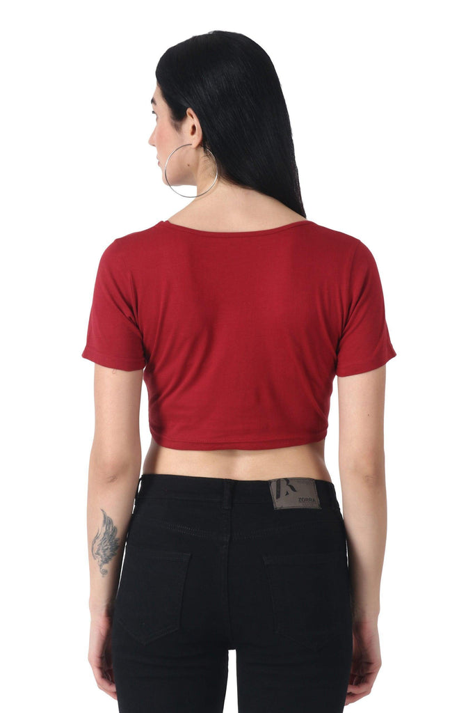 Model wearing Cotton Crop Top with Pattern type: Solid-20