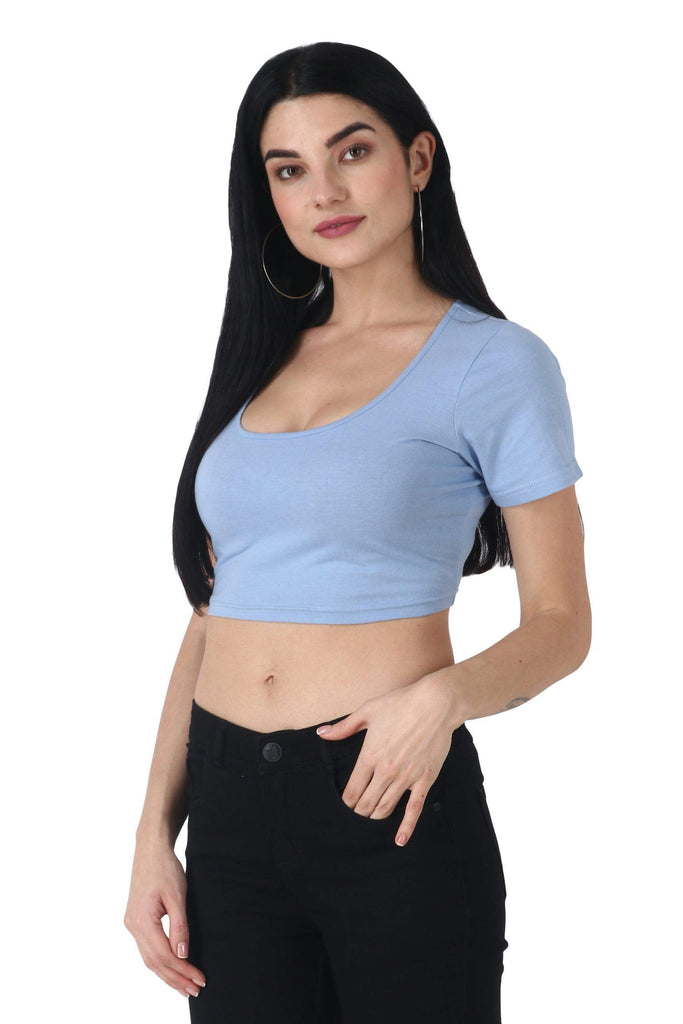 Model wearing Cotton Crop Top with Pattern type: Solid-4