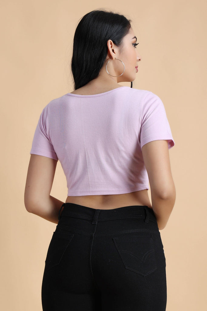 Model wearing Cotton Crop Top with Pattern type: Solid-50