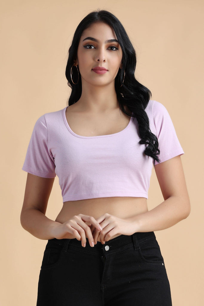 Model wearing Cotton Crop Top with Pattern type: Solid-51