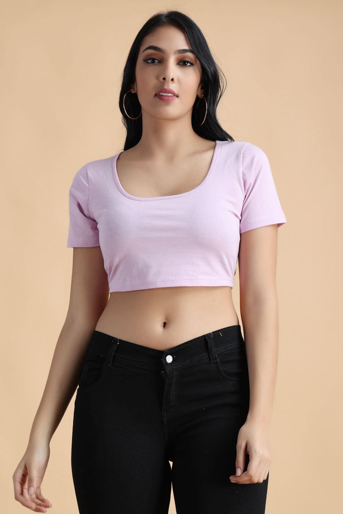 Model wearing Cotton Crop Top with Pattern type: Solid-54