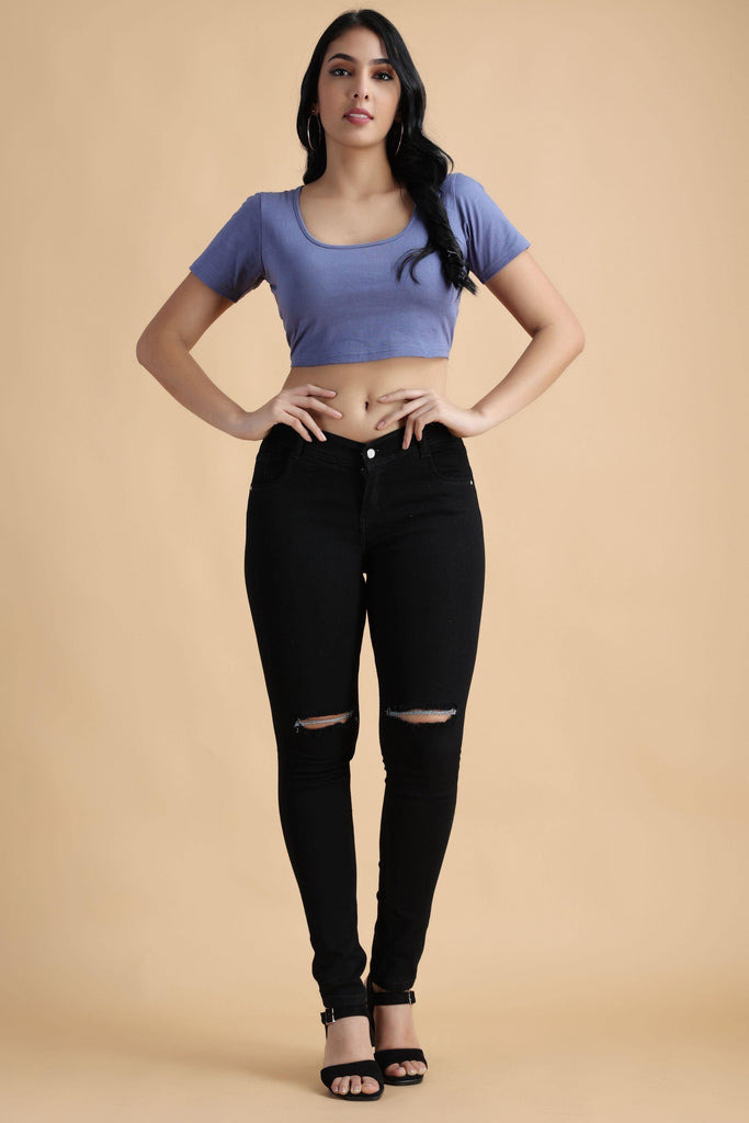 Model wearing Cotton Crop Top with Pattern type: Solid-58
