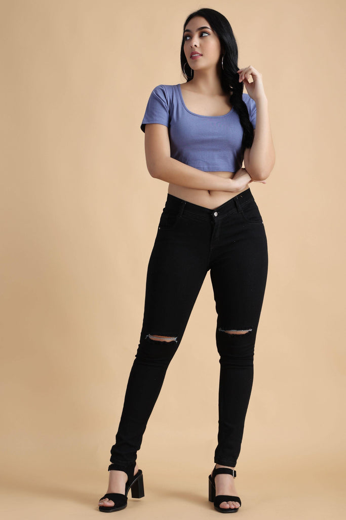 Model wearing Cotton Crop Top with Pattern type: Solid-59