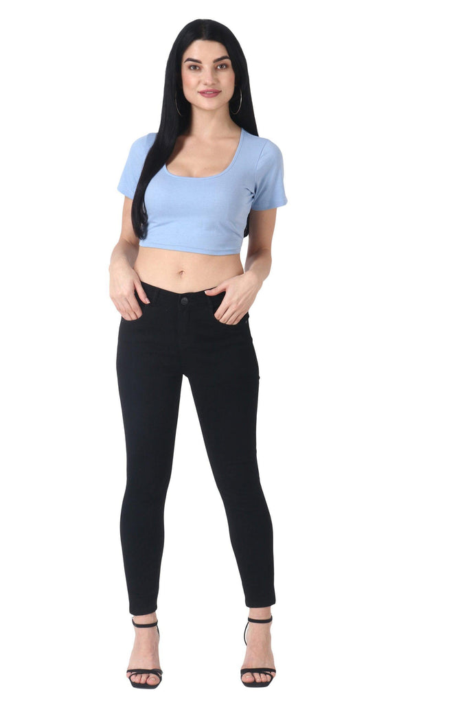 Model wearing Cotton Crop Top with Pattern type: Solid-5