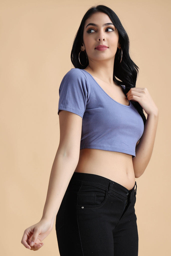 Model wearing Cotton Crop Top with Pattern type: Solid-61
