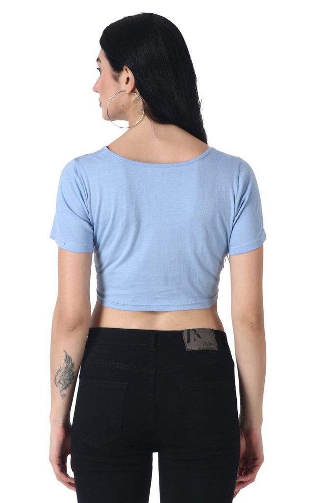 Model wearing Cotton Crop Top with Pattern type: Solid-6