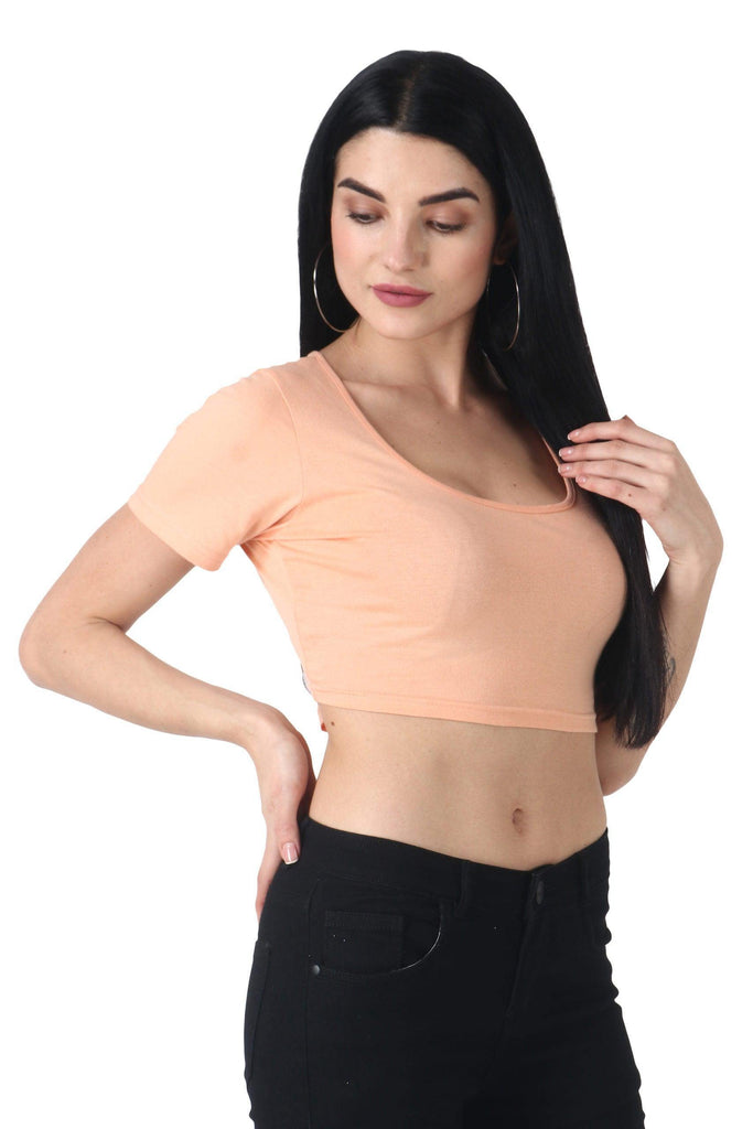 Model wearing Cotton Crop Top with Pattern type: Solid-7