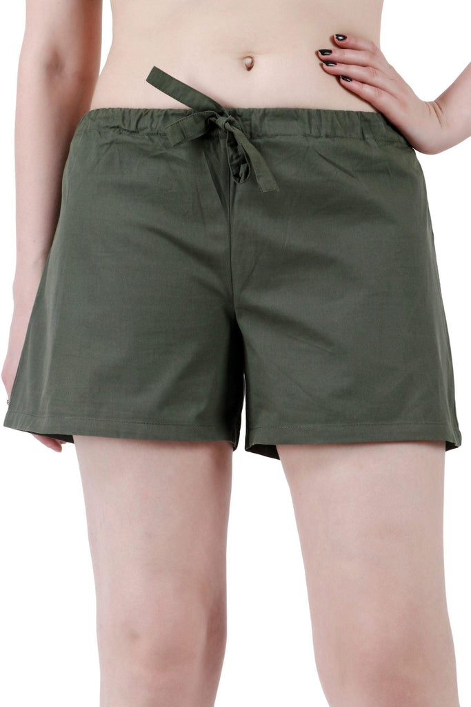 Model wearing Cotton Poplin Shorts with Pattern type: Solid-12