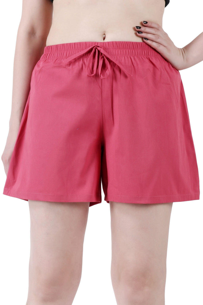 Model wearing Cotton Poplin Shorts with Pattern type: Solid-3