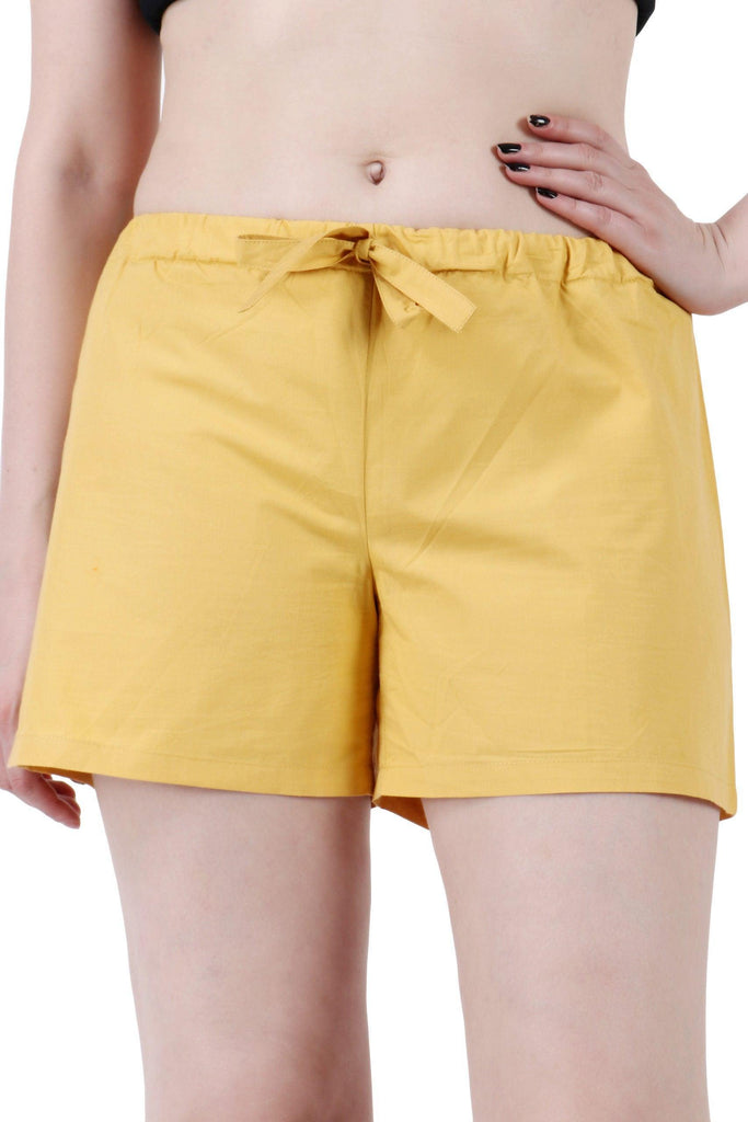 Model wearing Cotton Poplin Shorts with Pattern type: Solid-8