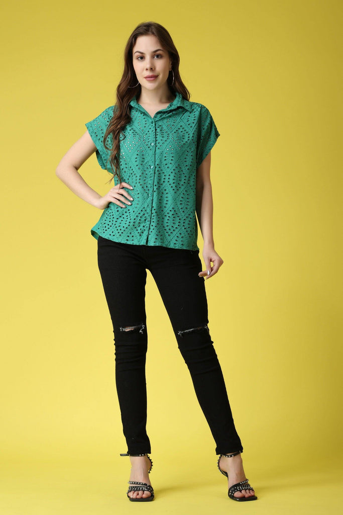 Model wearing Cotton Shirt with Pattern type: Solid-14