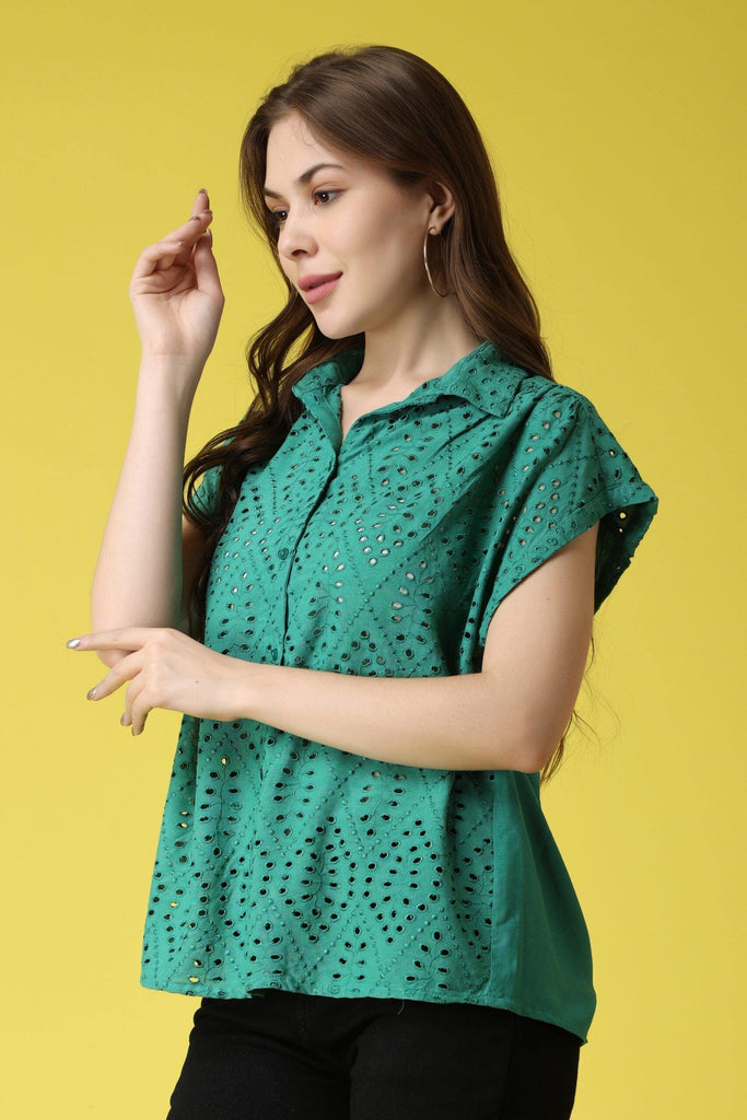 Model wearing Cotton Shirt with Pattern type: Solid-8