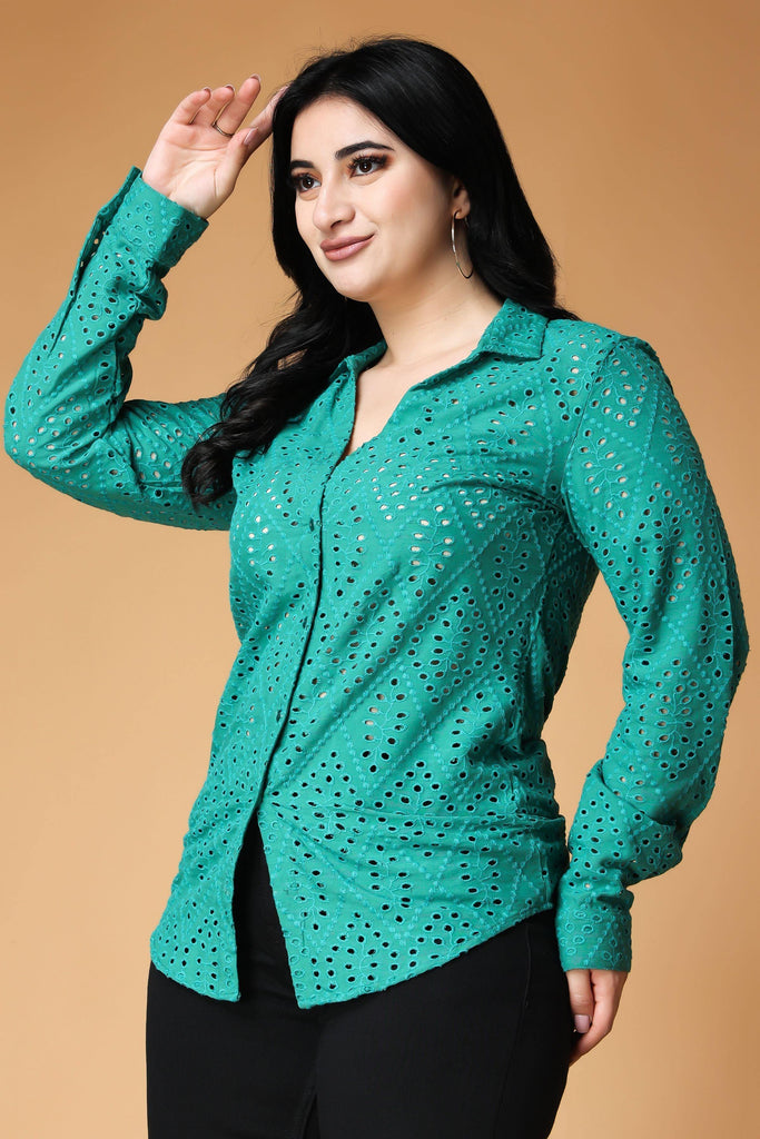 Model wearing Cotton Shirt with Pattern type: Solid-12