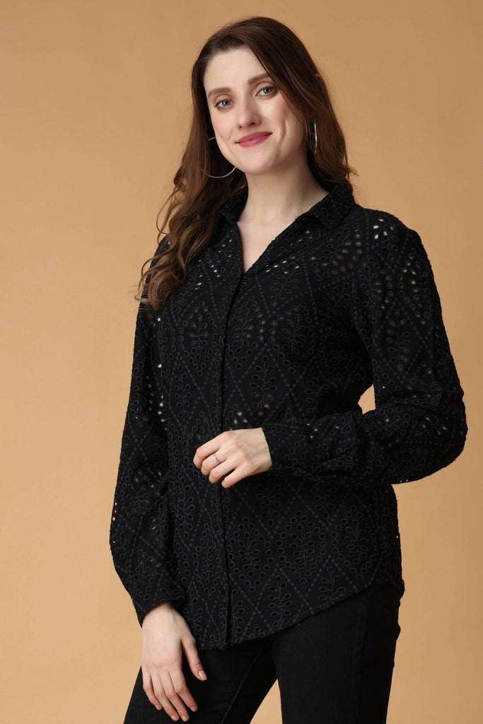 Model wearing Cotton Shirt with Pattern type: Solid-7