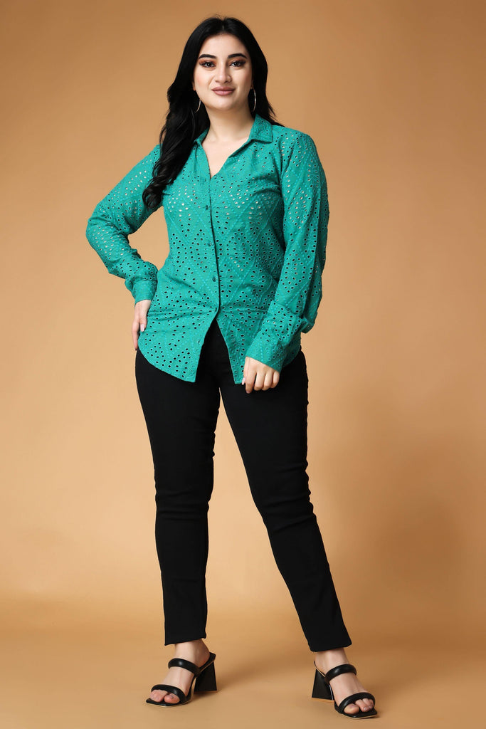 Model wearing Cotton Shirt with Pattern type: Solid-9