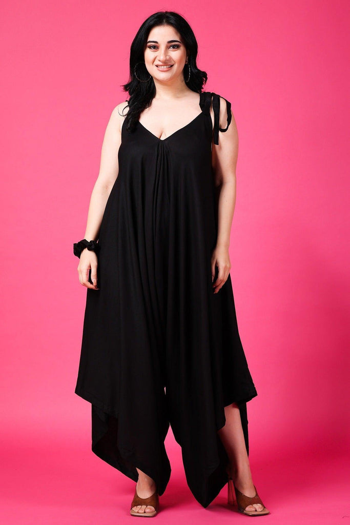 Model wearing Rayon Jumpsuit with Pattern type: Solid-13