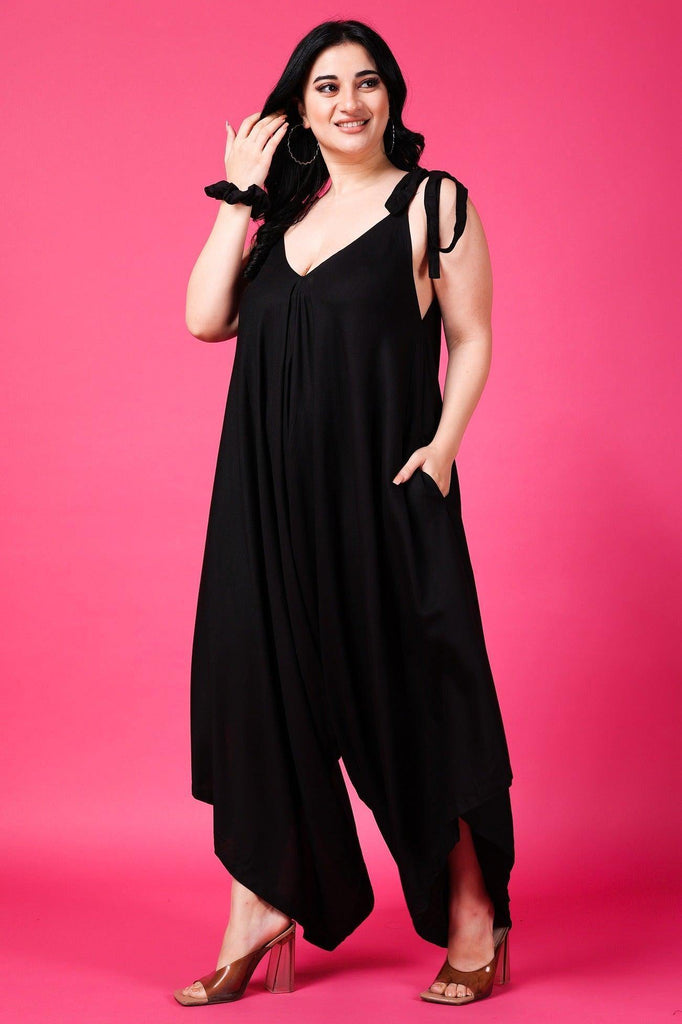 Model wearing Rayon Jumpsuit with Pattern type: Solid-15