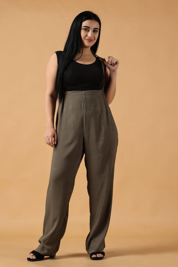 Model wearing Viscose Crepe Jumpsuit with Pattern type: Solid-11
